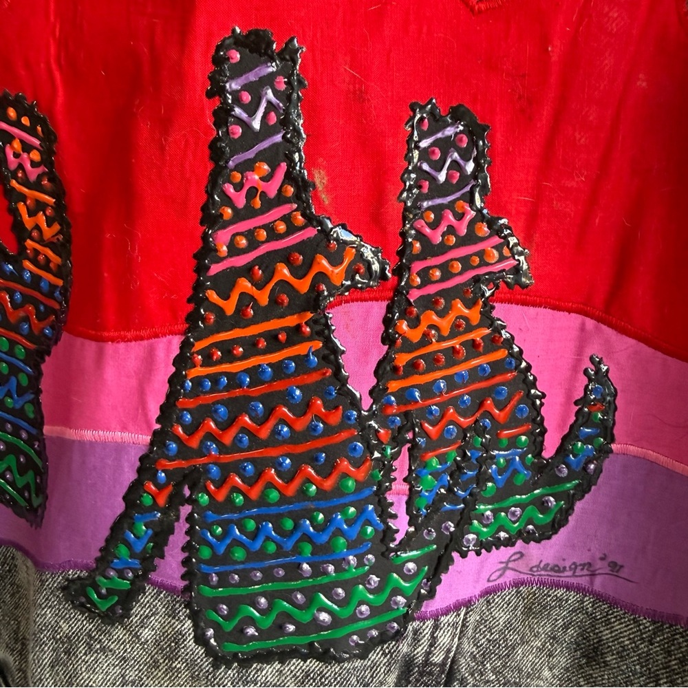 1990’s Vintage Levi’s Hand Painted Acid Wash Western Denim Jacket size Medium - Picture 6 of 12
